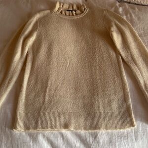J. Crew Ivory Ruffle Crew Neck Sweater